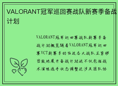 VALORANT冠军巡回赛战队新赛季备战计划